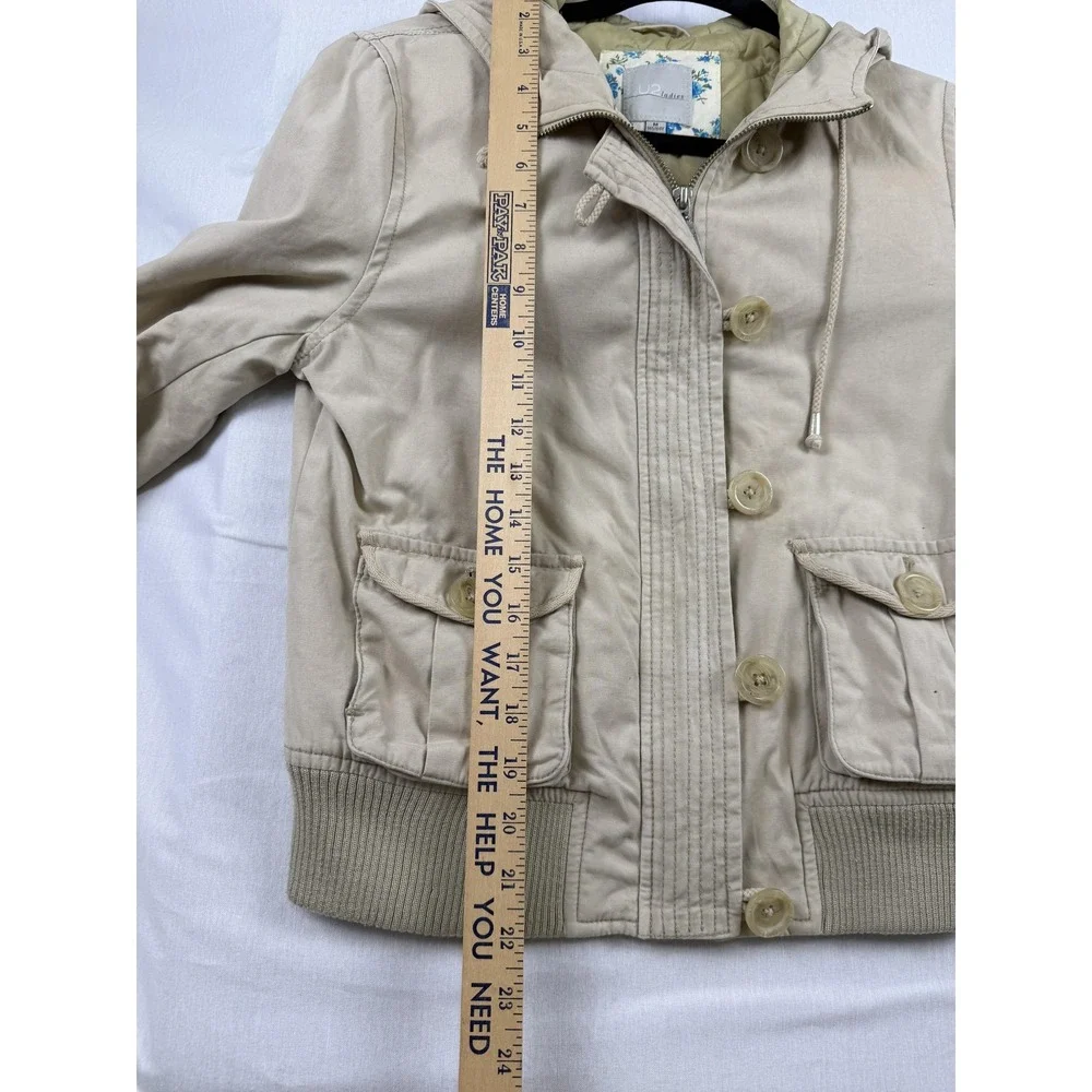 U2 Ladies Twill Quilted Thermolite Hooded Bomber Jacket Women M Beige Streetwear